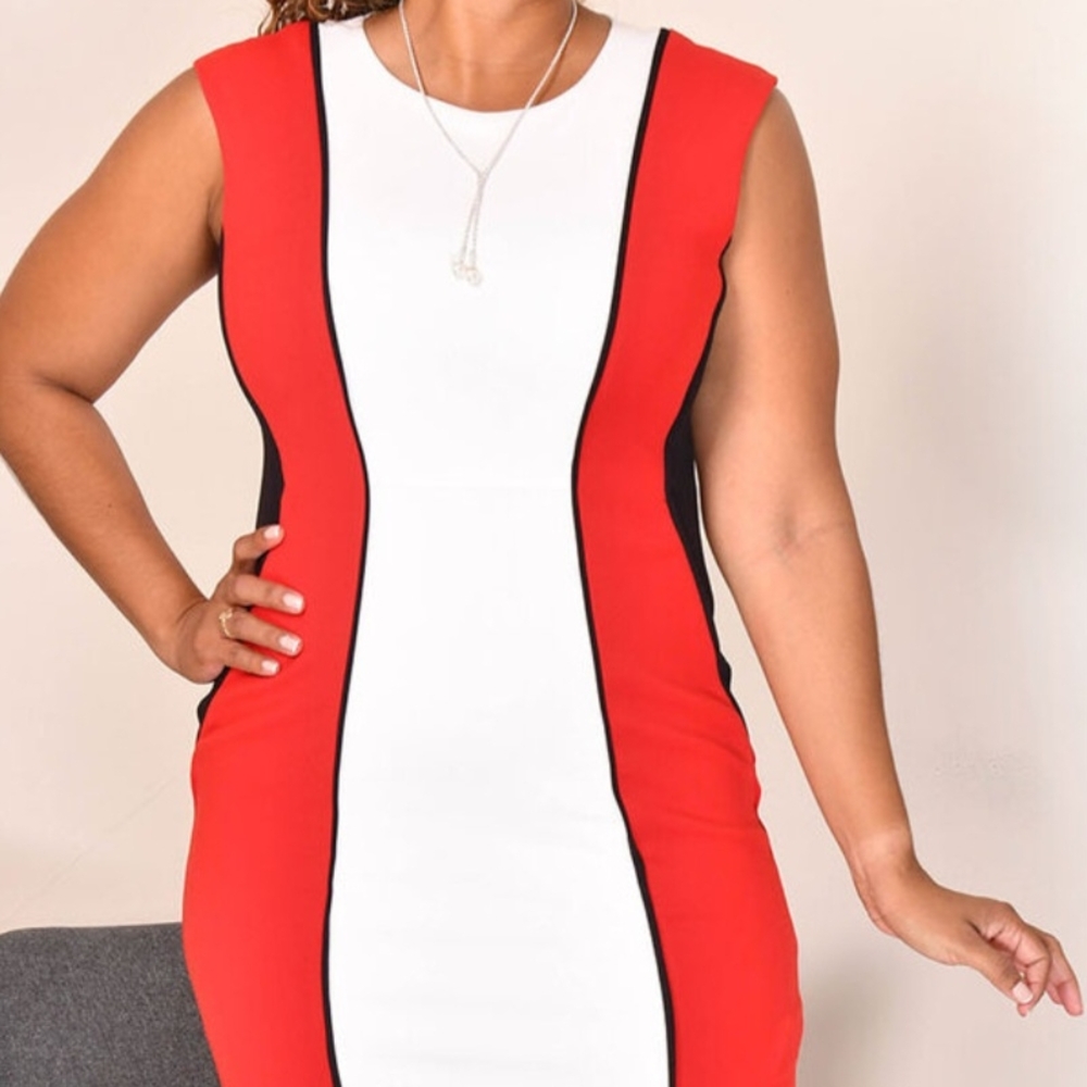 Red and White Sleeveless Dress PLUS SIZE
